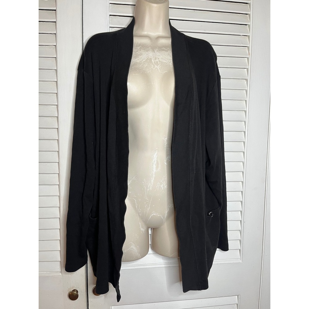 Rafaella Woman Black Open Front Cardigan 100% Cotton Pocket Sweater Plus Size 3X